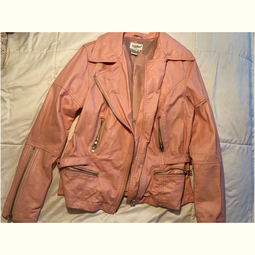 Beautiful shiny baby pink leather jacket